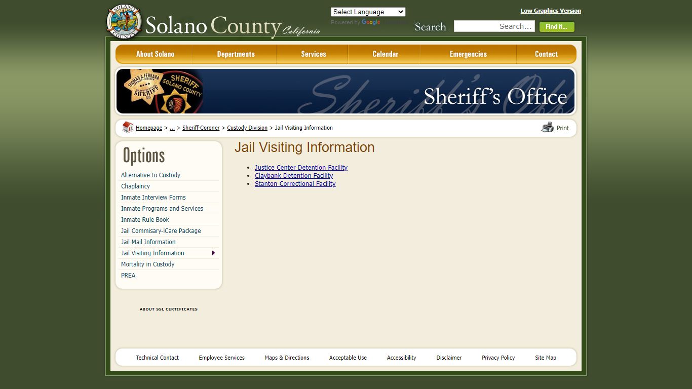Solano County - Jail Visiting Information